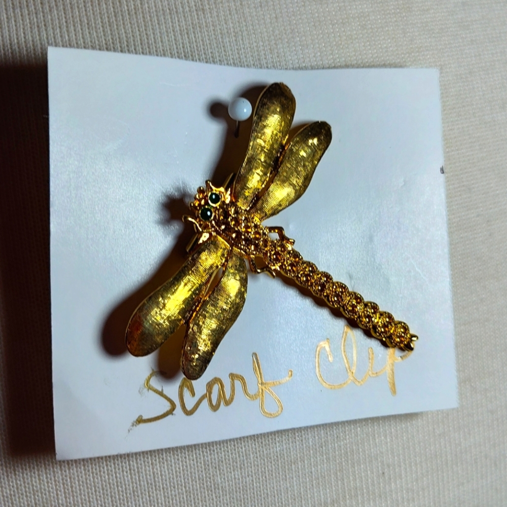 Gold Dragonfly Scarf Clip
